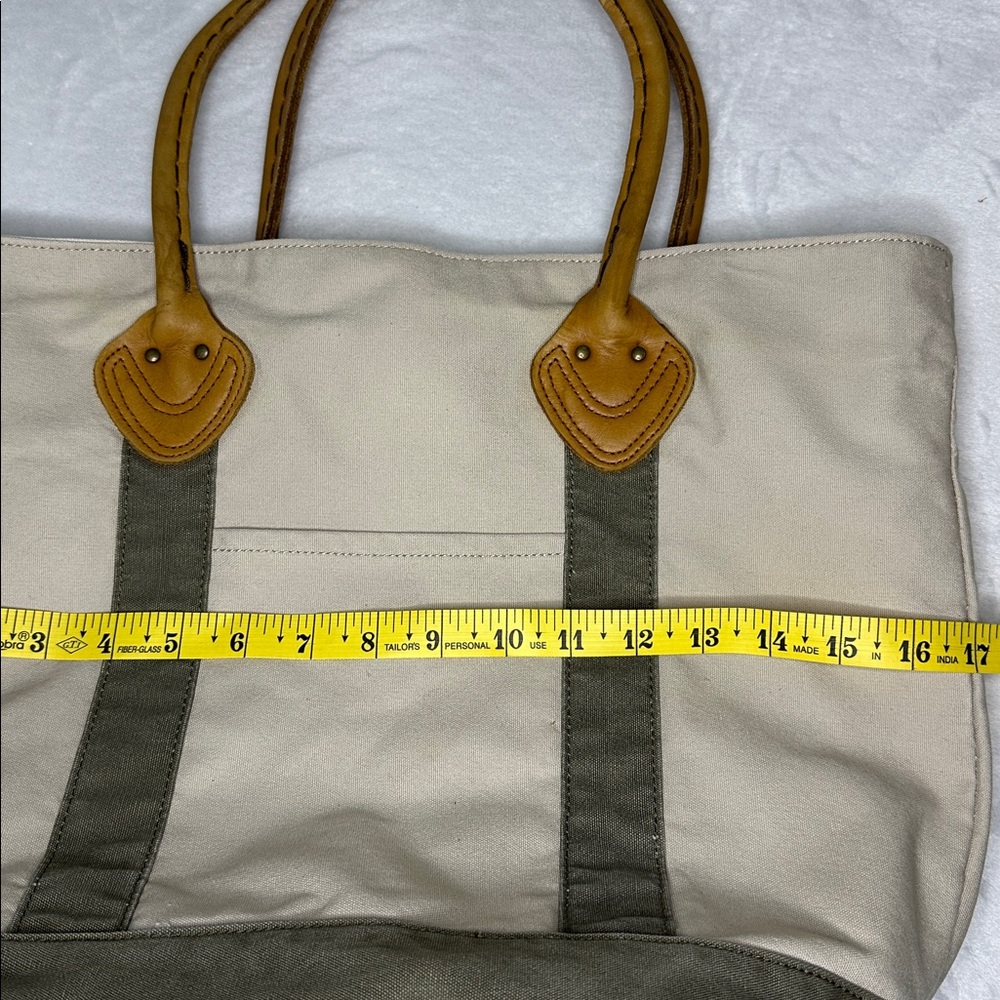 LL Bean Canvas Tote Bag with Tan Leather Handles - Picture 8 of 9